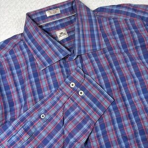 Peter Millar Blue Plaid Long Sleeve Button Down Shirt Size XXL